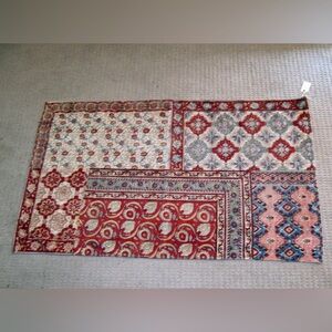 Vintage Tapestry Rug Red Floral Pattern Boho Southwestern 38" x 60"